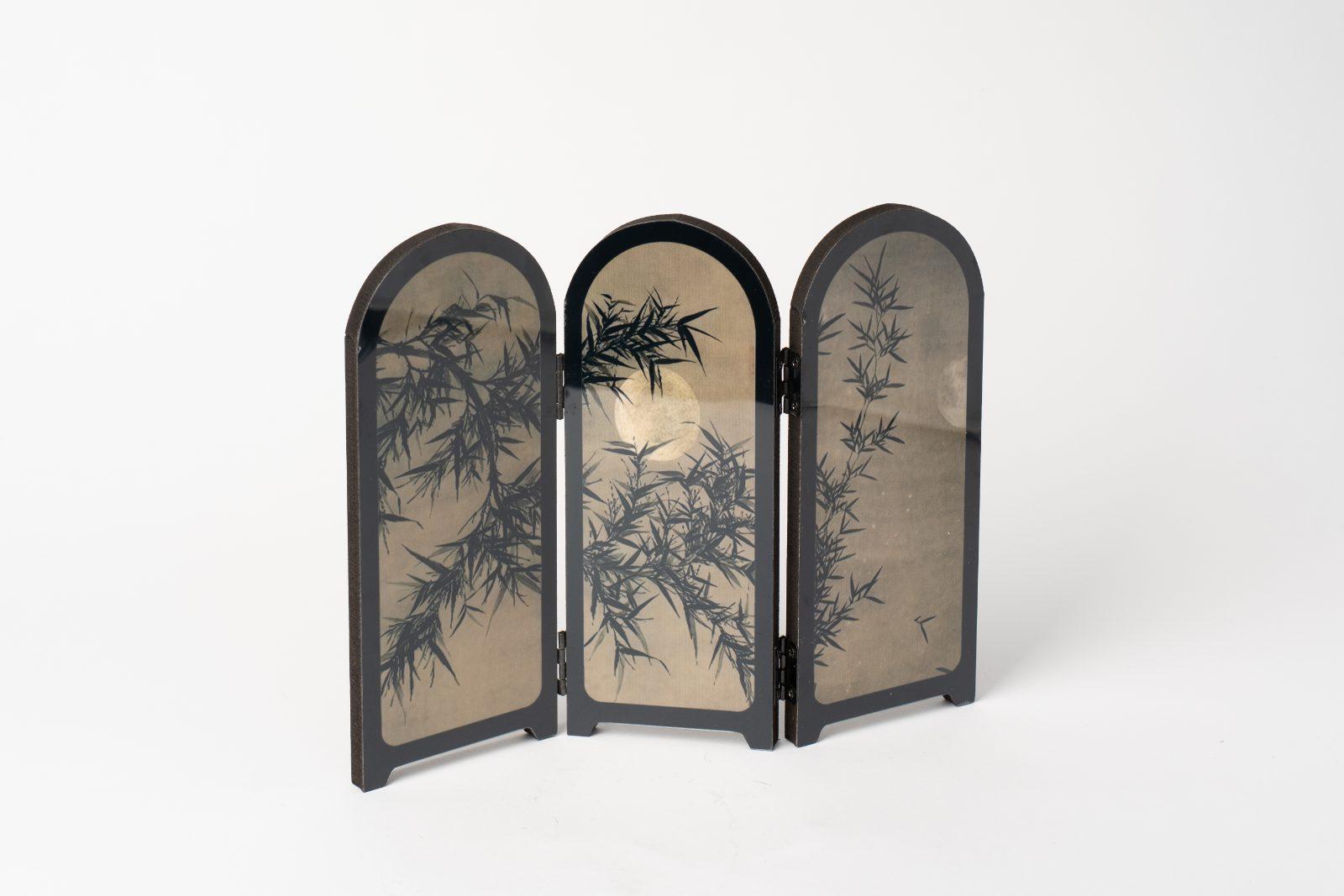 中式三摺弧型小屏風
